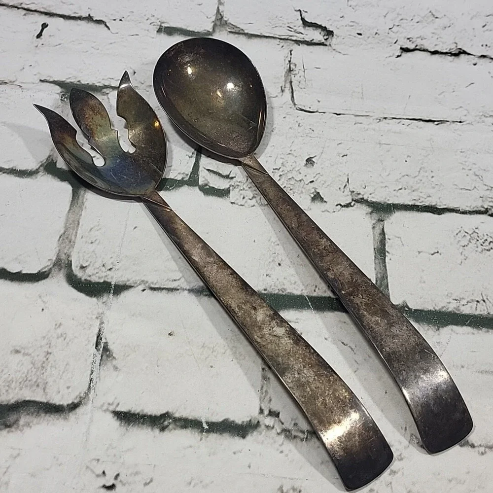 Vintage Ambassador Silver-Plate Serving Utensils Fork‎ And Spoon Unpolished